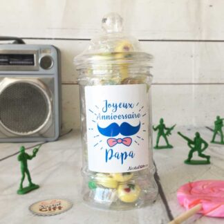 Bonbonnière Papa Moustache - Bonbon rock fruit x40 - "Joyeuse fête des pères Papa"