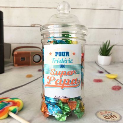 Bonbonnière personnalisée - 40 minis sucre d'orge - "Pour un super papa"