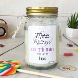 Bougie Jar personnalisée "Merci Maîtresse pour cette année !" - cadeau maîtresse