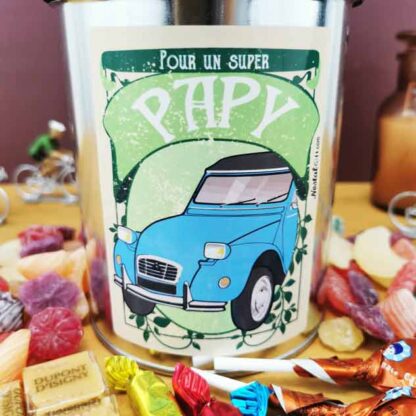 Coffret bonbon ancien : Boîte de conserve remplie de bonbons "Pour un super papy" – Image 2
