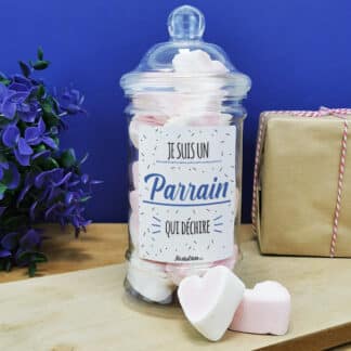 Bonbonnière coeurs guimauve x15 -  "Parrain qui déchire"