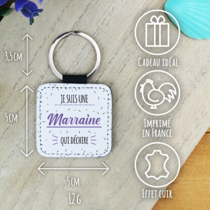 Porte clé "Je suis une marraine qui déchire" - Cadeau Marraine – Image 2