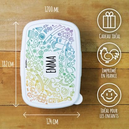 Boîte à goûter enfant plastique personnalisée " Arc en ciel" – Image 2