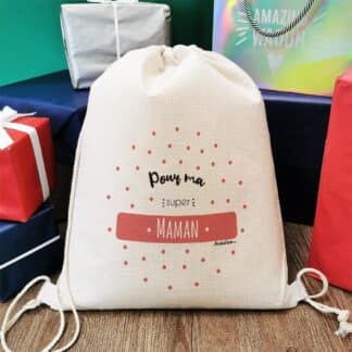 Sac cadeau réutilisable (34 x 42 cm) et sa carte - Pour ma super Maman