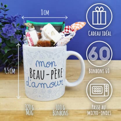 Mug bonbon années 60  "Mon beau-père d'amour" de la collection "D'amour  - Cadeau d'un anniversaire  :  beau père – Image 3