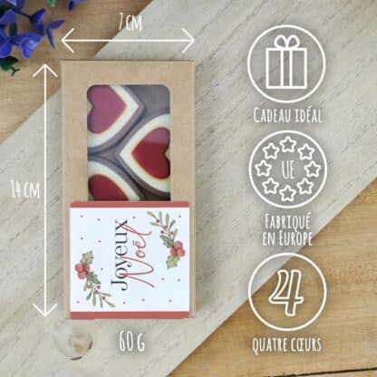 Cœurs au chocolat au lait rouge et blanc x4 "Joyeux Noël" - Cadeau Noël – Image 3