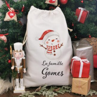 Hotte de Noël XXL personnalisée - "La famille .." - Bonhomme de neige