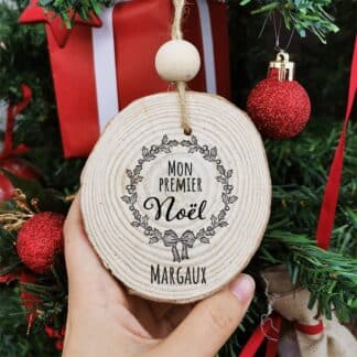 Boule de noël en bois - Personnalisé avec le prénom - Mon premier Noël