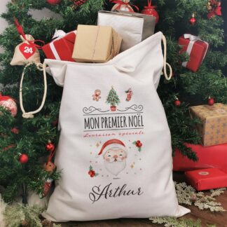 Hotte de Noël XXL personnalisée - Mon premier Noël - Père Noël