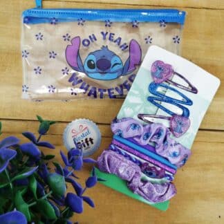 Stitch - 4 élastiques pour cheveux, 2 mini chouchou et 4 barettes dans une trousse (Disney)