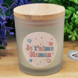 Petite Bougie top bois "Je t'aime maman"