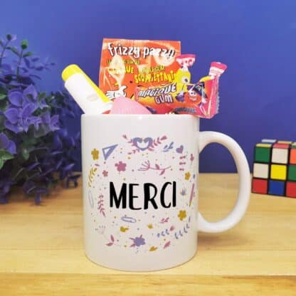 Mug bonbons des années 80 "Merci" - collection florale