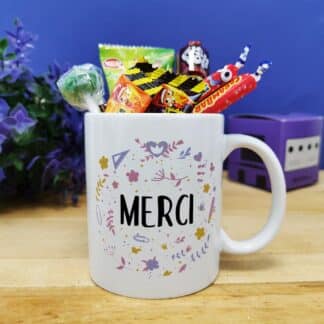 Mug bonbons des années 90 "Merci" - collection florale