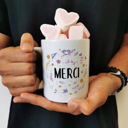 Mug "Merci" floral et ses guimauves coeurs x10 – Image 3