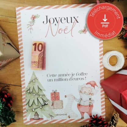 Cadeau argent noël "1 million d'euros" affiche message surprise pour billets à offrir - a imprimer – Image 2